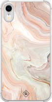 Casimoda® hoesje - Geschikt voor iPhone XR - Marmer Waves - Shockproof case - Extra sterk - TPU/polycarbonaat - Bruin/beige, Transparant