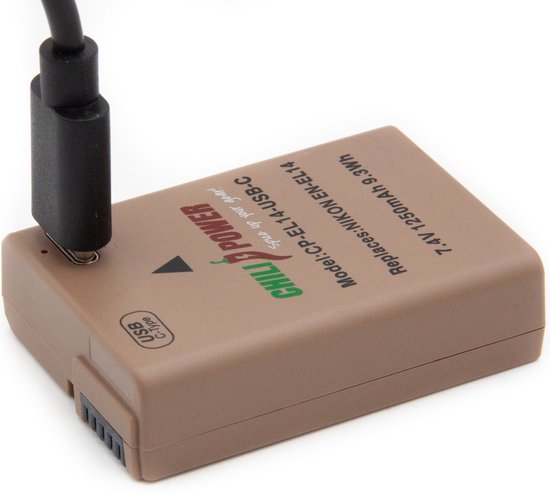 ChiliPower EN-EL14 USB-C accu 1250mAh voor Nikon D3100 D3200 D3300 D3400 D3500 D5100 D5200 D5300 D5500 D5600 Coolpix P7000