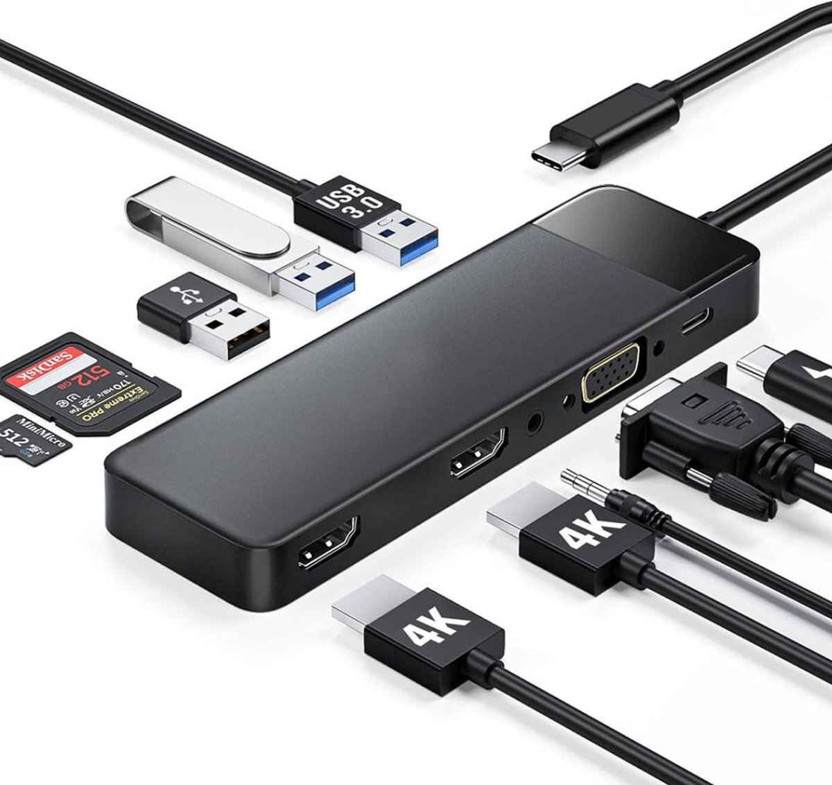 Docking station Laptop - 10 in 1 - USB-C - Dual HDMI - USB Splitter - 4K Kwaliteit - Zwart - Premium Quality