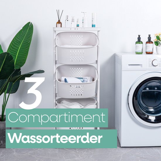 Sens Design Wassorteerder – Wasmand met 3 vakken - op wieltjes