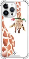 Casimoda® hoesje - Geschikt voor iPhone 14 Pro Max - Giraffe - Shockproof case - Extra sterk - TPU/polycarbonaat - Bruin/beige, Transparant