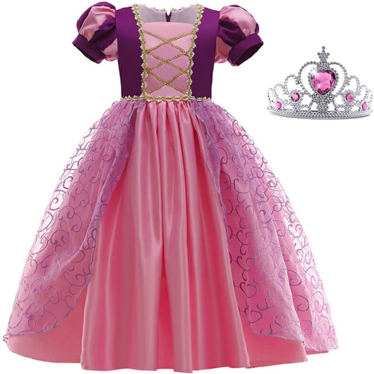 Het Betere Merk prinsessenjurk meisje - verkleedkleren meisje - maat 134/140 - verkleedkleding kind - inclusief tiara - prinsessen kroon