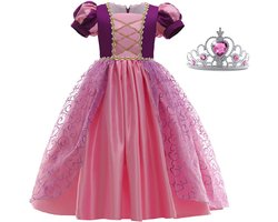 foto van Het Betere Merk prinsessenjurk meisje - verkleedkleren meisje - maat 134/140(140) - verkleedkleding kind - inclusief tiara - prinsessen kroon