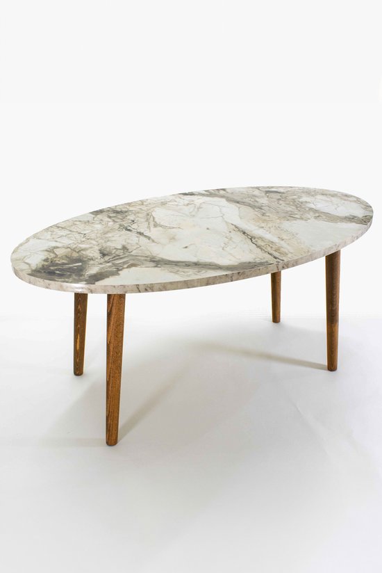 Table basse - Ellipse en bois - Motif marbre Wit - Design de Luxe | Table d'appoint | table de canapé | Table de salon I Pieds en bois (2004)