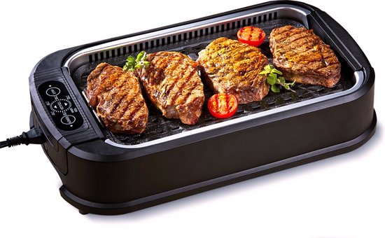 PowerXL Smokeless Grill- Elektrische Grill - Rookloos & geurloos grillplezier - met grillplaat & aromafunctie - antiaanbaklaag - met thermoglas deksel - binnengrill - 1500 Watt