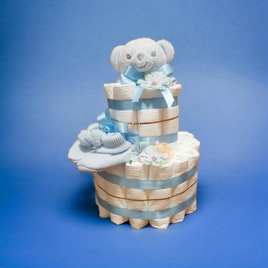 Foto: Luiertaart blauw sokjes beertje pampers