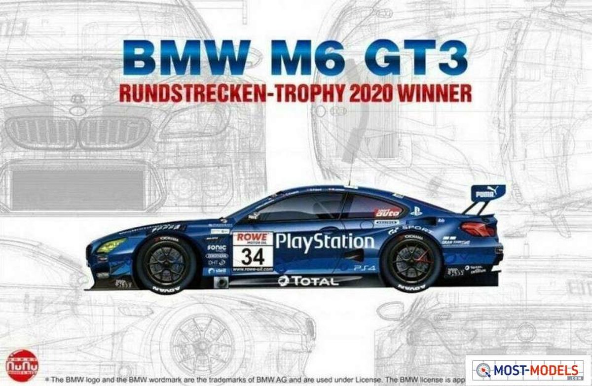 NuNu Modelbouwpakket Auto - 24027 BMW M6 GT3 Rundstrecken-Trophy 2020 Winner Plastic - 1:24 - Modelbouw