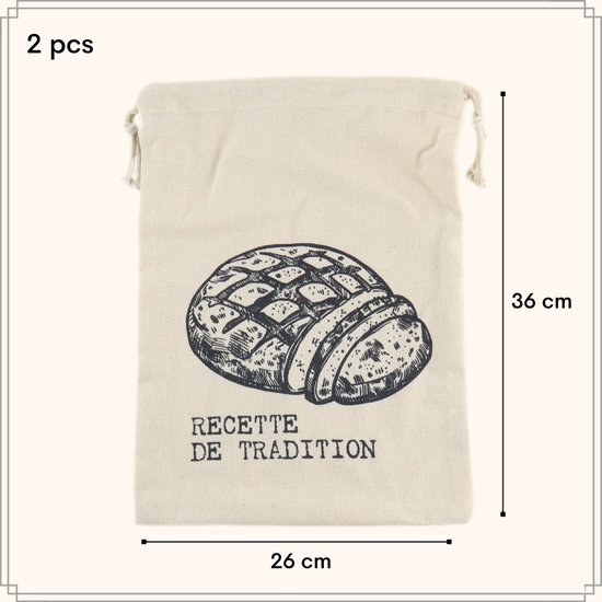 OTIX Herbruikbare Broodzakken - voor Zelfgebakken Brood - 2 stuks - Katoen - Beige - 36x26cm - GRANO — afbeelding 4
