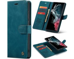 Casemania Hoesje Geschikt voor Samsung Galaxy S22 Ultra - Emerald Green - 2 in 1 Magnetic Book Case
