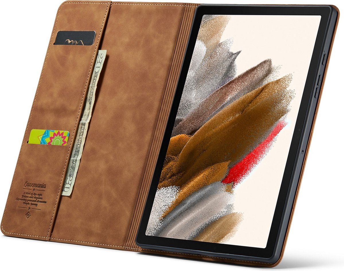 CaseMania Bookcase hoesje geschikt voor Samsung Galaxy Tab A9+ - Effen Cognac - Kunstleer