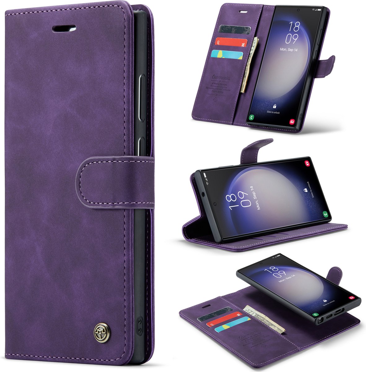 Casemania Hoesje Geschikt voor Samsung Galaxy S22 Ultra - Dark Purple - 2 in 1 Magnetic Book Case