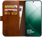 Rosso Element Book Case Wallet Hoesje Geschikt voor Xiaomi 14 | Portemonnee | 3 Pasjes | Magneetsluiting | Stand Functie | Bruin