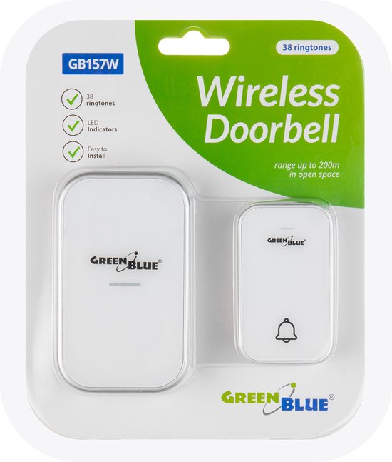 GreenBlue - Deurbel - kinetische / batterijloze / draadloze - 38 melodieën - bereik tot 200m, IP44 - Wit — afbeelding 4