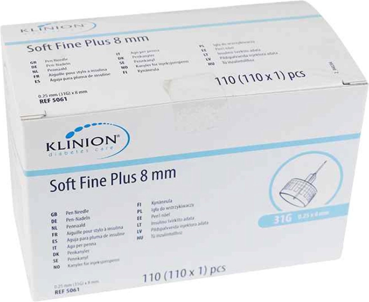 Goedkoopste Voordeelverpakking 3 X Klinion diabetes Soft Fine Plus Naalden 8mm, 110 stuks