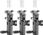Neewer® - Professionele Universele E Type Camera Flitser Speedlite Bevestiging met Zwenkbare Lichtstandaard Beugel en Paraplu Houder voor Diverse Cameraflitsers, Studiolampen, LED-lampen (3 Stuks)