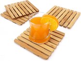 4 Pak Pallet Bamboe Onderzetters - 15 x 15 cm - Vierkante Drank Zetter Set voor Elke Koffie Tafel, Waaronder Hout, Glas, Marmer, Graniet en Steen