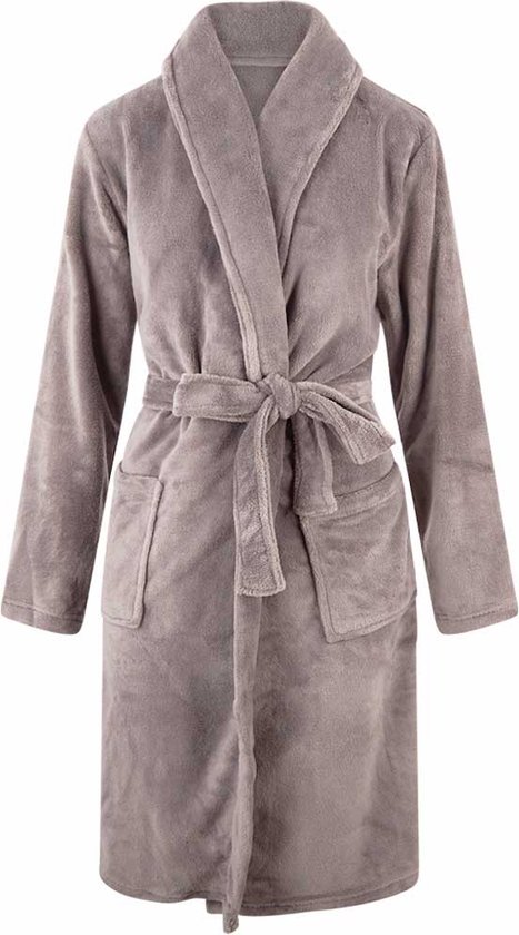 Unisex badjas fleece - sjaalkraag - grijs - badjas heren - badjas dames - maat S/M
