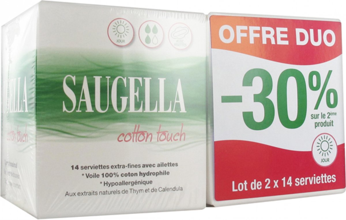 Goedkoopste Saugella Cotton Touch Jour Set van 2 x 14 Extra Fijne Handdoeken met Vinnen