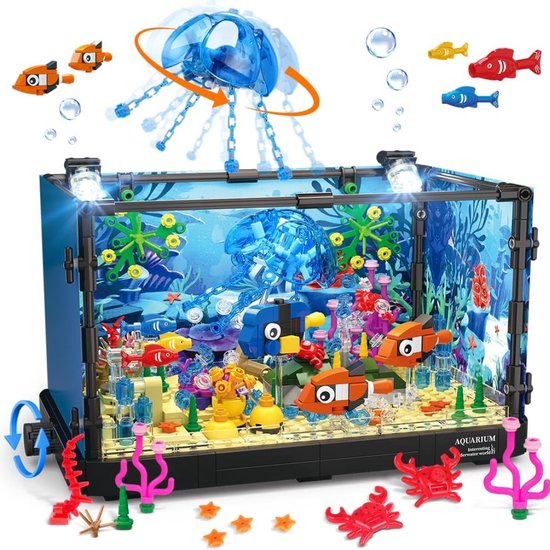 Foto: Aquarium 648 stuks bouwstenen speelgoed bouwstenen uit de oceaanserie voor kinderen voor volwassenen decoraties bouwstenen vissen