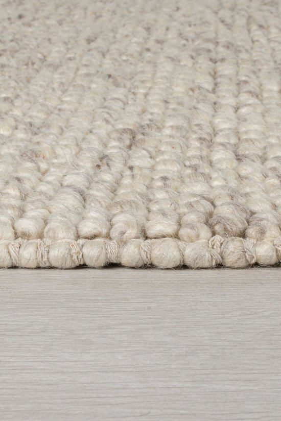Flycarpets Minerals Uni Modern Poil Ras - Laine - Tapis Boule - Naturel / Beige - 160x230 cm