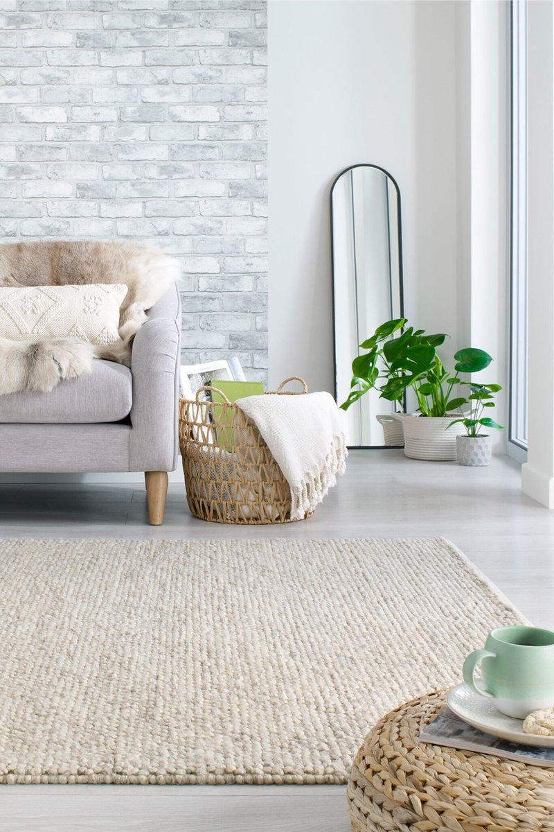 flycarpets Minerals Uni Modern Laagpolig - Wol - Bolletjes Vloerkleed - Naturel / Beige - 160x230 cm