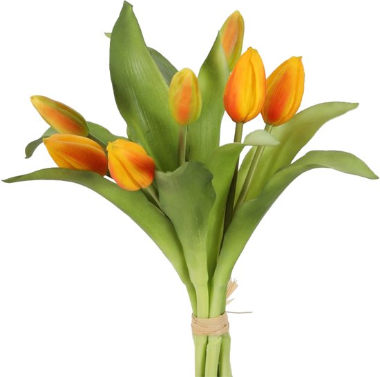 Viv! Home Luxuries - Bouquet de tulipes - 7 pièces - fleur en plastique - jaune orange - 32cm