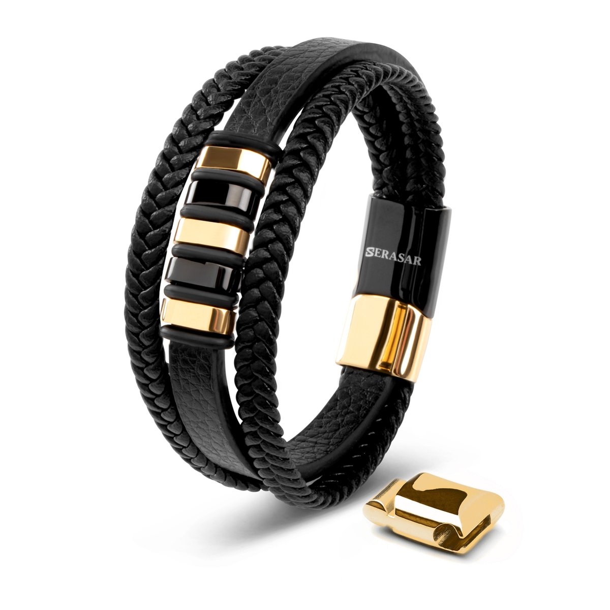 SERASAR Magnetische Armbanden Heren [Glory], Goud/Zwart 20cm, Cadeau-Idee voor Vriendjes
