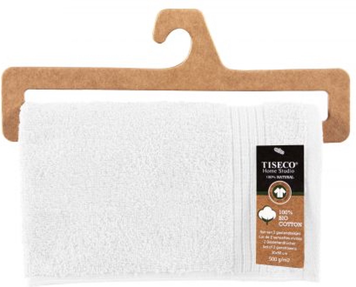 Tiseco Home Studio - Gastendoekje EDEN - SET/6 - 100% bio katoen - 500 g/m2 - met ophanglus - bio katoen - 30x50 cm - Wit