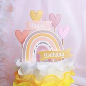 Regenboog Taart Topper Set - Happy Birthday - Pastel Tinten - Hartjes - Taart Versiering - Verjaardag Versiering - Taart Decoratie - Kinderfeestje - Toppers - Taarttopper - Cake Topper - Meisje