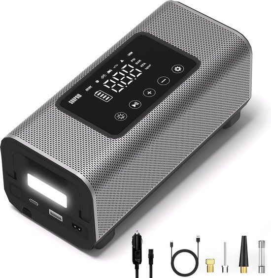 Foto: Multifunctioneel compressor bandenpomp powerbank noodlicht metalen dubbele cilinder 2x snellere inflatie 10400 mah 12 v 120w 150 psi fietspomp met zaklamp