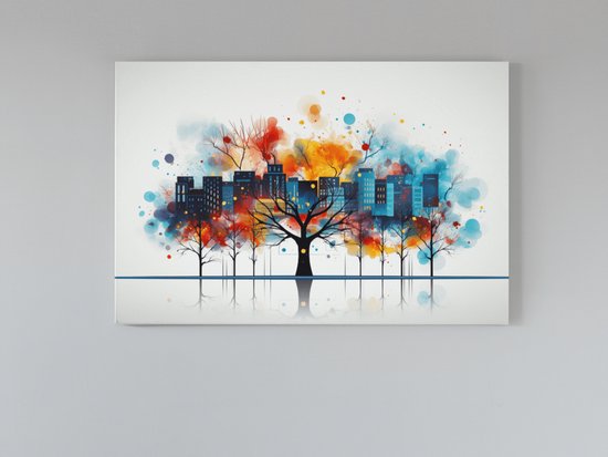 Canvas Schilderij - Abstract Boom - Kleurrijk - Wall Art - 60x40x2 cm