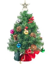 Mini Kerstboom 61cm met Kerst Decoratie - Eenvoudige Installatie - Tafel Kunstkerstboom - Incl. Warme Lichten, Hulstbessen, Dennenappels - Cadeau