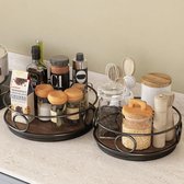 Draaischijforganizer, 2 stuks, draaischijfkruidenrek, keukenorganizer, 25 cm en 22 cm draaibaar kruidenrek voor de keuken (bruin)