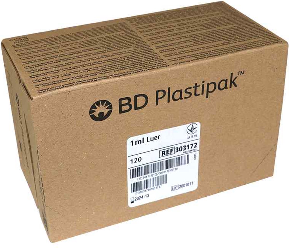 Voordeelverpakking 2 X BD Plastipak injectiespuit 1ml 3-delig 120 stuks (303172)