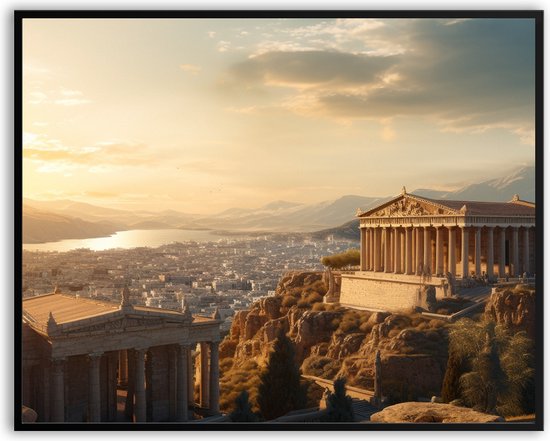 Griekenland Athene tempel fotolijst met glas 40 x 50cm - Prachtige kwaliteit - griekenland - athene - Glazen plaat - inclusief ophangsysteem - Poster - Foto op hoge kwaliteit uitgeprint