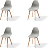 Keeve Stapelbare stoel grijs, berkenhouten frame en kunststof zitting - SET VAN 4
