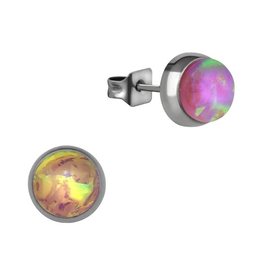 Aramat Jewels - Opaal Roze Serie - Oorknopjes - Zilverkleurig Staal - Subtiele Glans - 7mm - Mode Accessoires - Vrouwen - Cadeau tip - Feestdagen