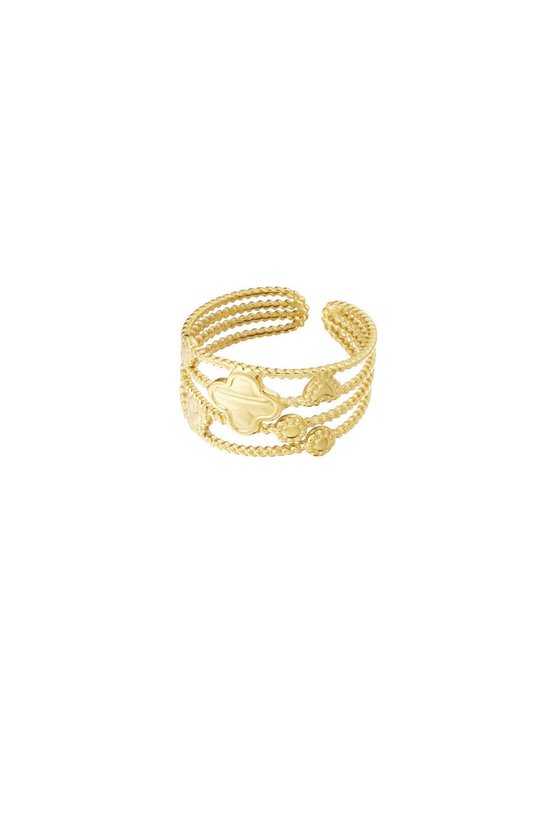 ring - statement -meerdere laagjes met bedels - sierlijk - one size - kleur goud - valentijn kado - moederdag cadeau - stainless steel - nikkelfree