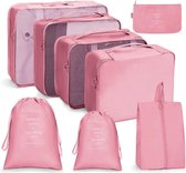 Kofferorganizerset, verpakkingsblokjes, waterdichte reiskledingzakken, inpakzakken voor koffer, verpakkingsblokjes met make-uptasje, schoenentas, USB-kabeltas, 8 stuks roze