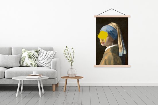 Posterhanger incl. Poster - Schoolplaat - Meisje met de parel - Johannes Vermeer - Verf - 120x180 cm - Blanke latten - TextilePosters