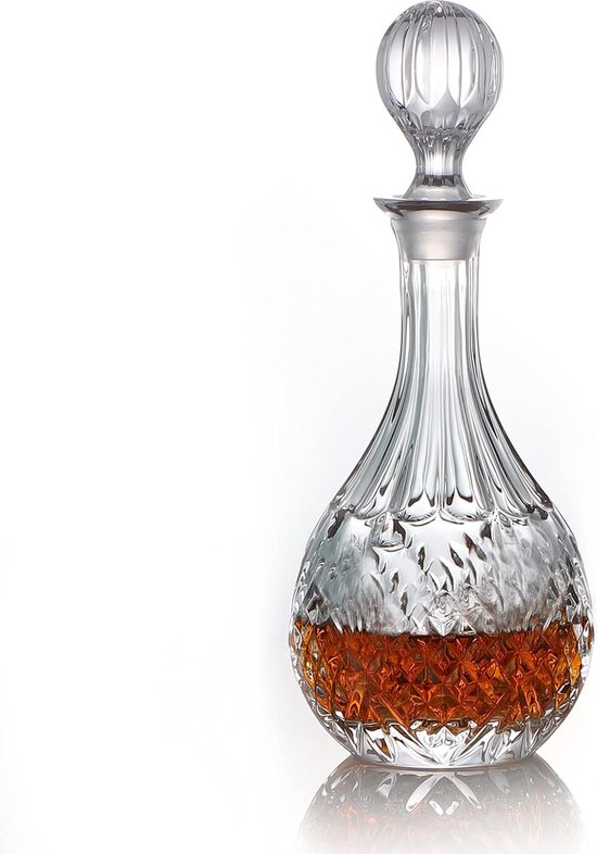 Glazen karaf met luchtdichte geometrische stop Whiskey karaf voor wijn Bourbon cognac likeur sap water mondwater Italiaans loodvrij glas (750 ml)