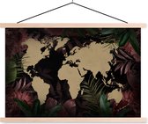 Posterhanger incl. Poster - Schoolplaat - Wereldkaart - Tropische planten - Bruin - 150x100 cm - Blanke latten