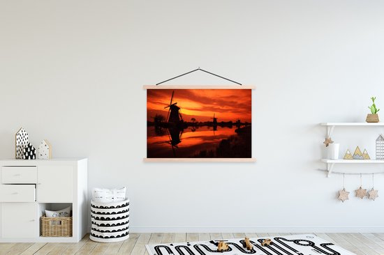 Moulins à vent pendant le coucher du soleil affiche textielposter lamelles vierges 150x100 cm - Tirage photo sur plaque scolaire (décoration murale salon / chambre)