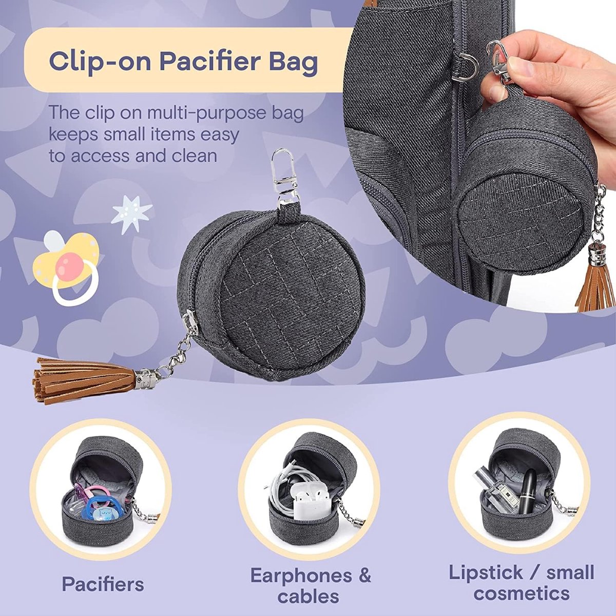 Luiertas Rugzak met Verschoonmatje - Babycommode Rugzak Luiertas Rugzak Met Draagbaar Verschoonkussen - Fopspeenhouder En Kinderwagenriemen - Grijs Babytas - Multifunctioneel Voor Mama En Papa, – foto 8