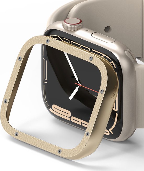 Ringke Bezel Styling voor de Apple Watch Series 7 / 8 / 9 - 41 mm - Hairline Bolts Gold