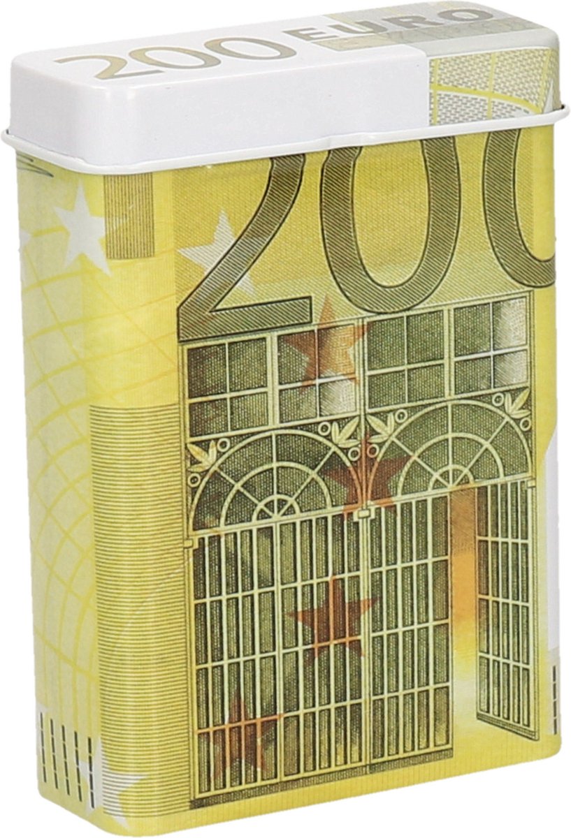 Goedkoopste Sigarettendoosje of klein opslag blikje - metaal -200 euro biljetten print - met deksel - 7 x 9.5 x 2.5 cm