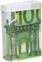 Sigarettendoosje of klein opslag blikje - metaal - 100 euro biljetten print - met deksel - 7 x 9.5 x 2.5 cm