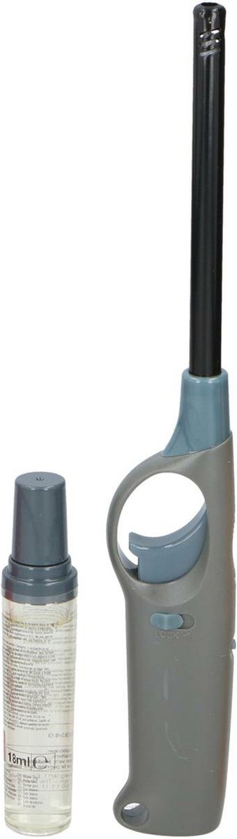 Goedkoopste Flame Classics BBQ/keuken aansteker lange steel - met extra navul cilinder - grijs - 25 cm - kunststof