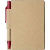Notitie/opschrijf boekje met balpen - harde kartonnen kaft - beige/rood - 11x8cm - 80blz gelinieerd - blocnotes
