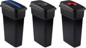 Set van 3 afvalscheidingssysteem, kunststof (PP gerecycleerd), meerkleurig, 3 x 55 l (49,3 x 29,1 x 77,6 cm)